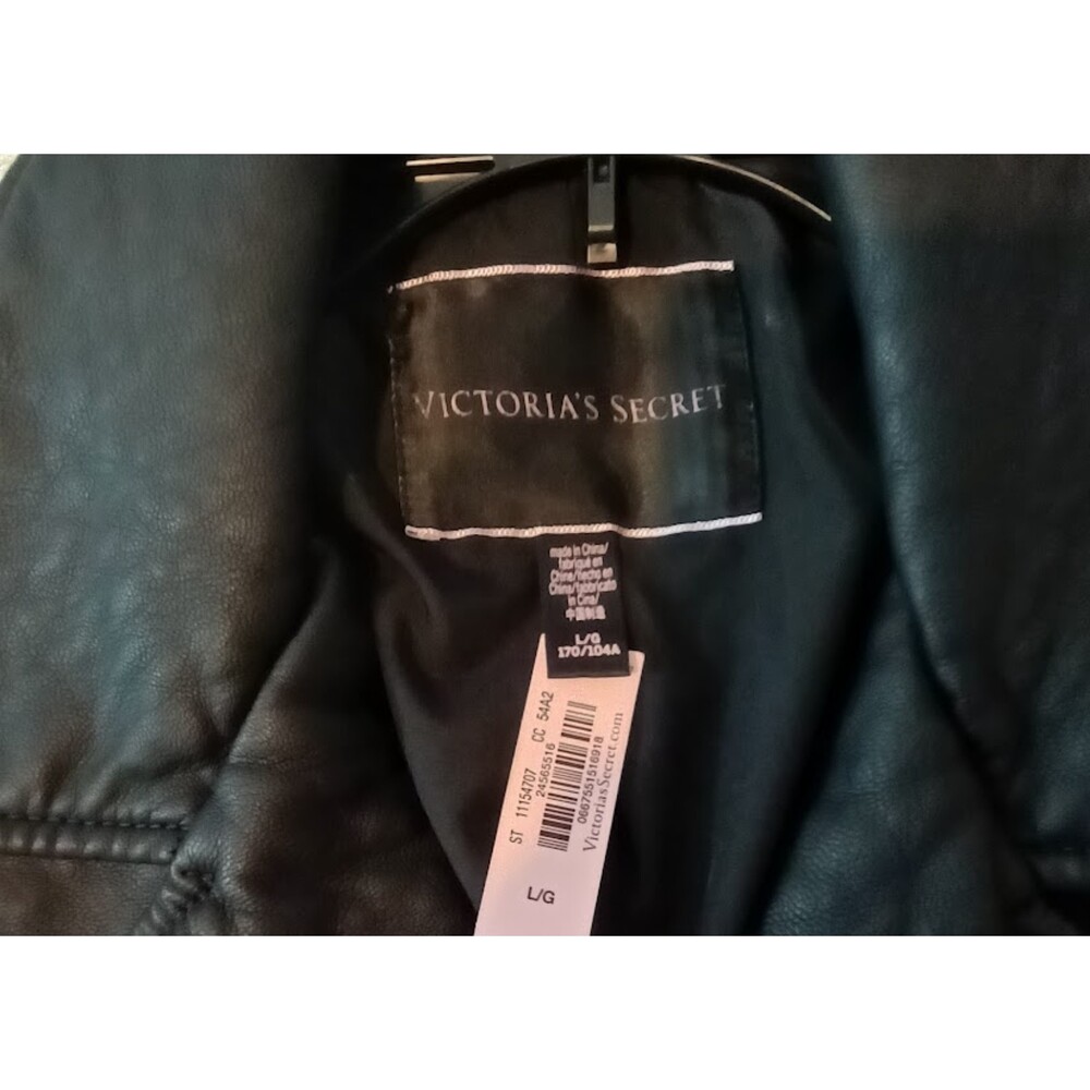 NWT Victoria's Secret Large Pebbled Faux Leather Black Motorcycle Jacket - Picture 13 of 14